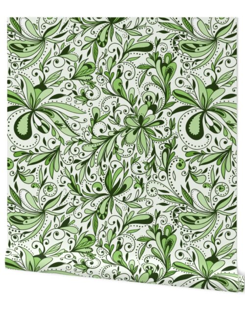 Floral Doodles Seamless Repeat Pattern in Leaf Green Wallpaper