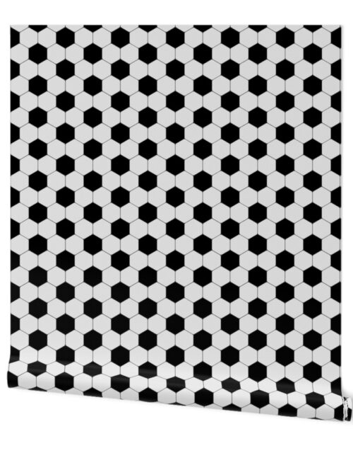 Mini Classic Soccer Football Hexagonal Black and White Seamless Print Repeat Wallpaper