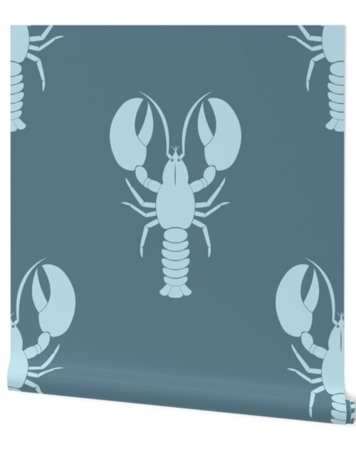 Handdrawn Motif of a Pale Blue Lobster on Teal Green Wallpaper