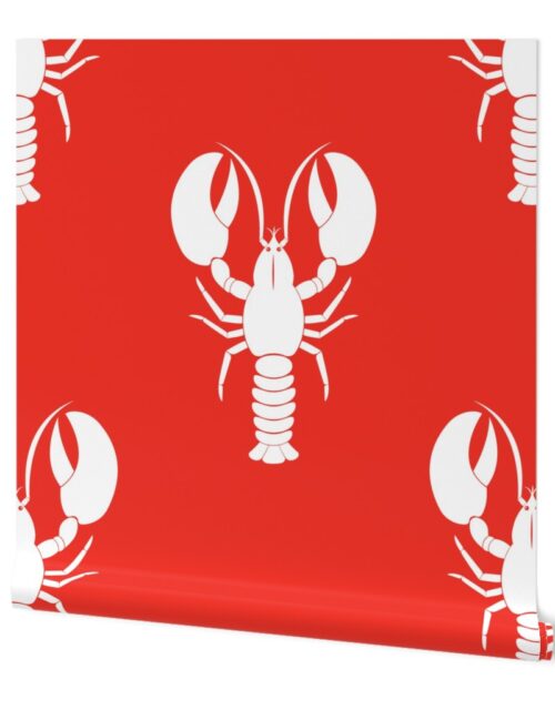 Handdrawn Motif of a White Lobster on Red Wallpaper