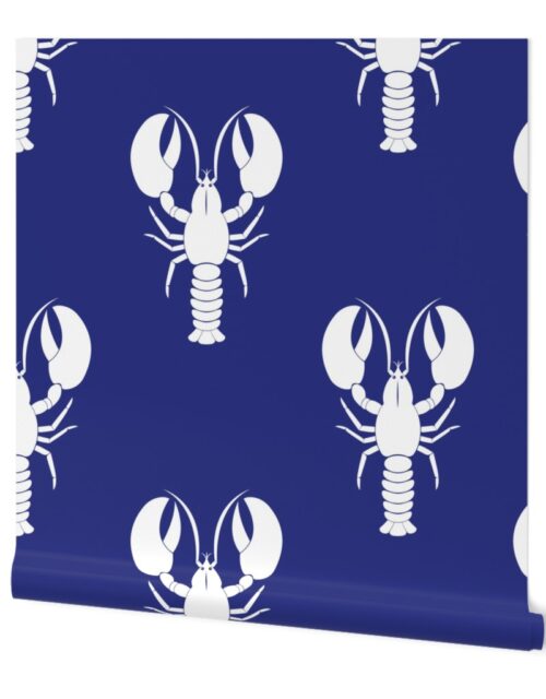 Handdrawn Motif of a White Lobster on Flag Blue Wallpaper