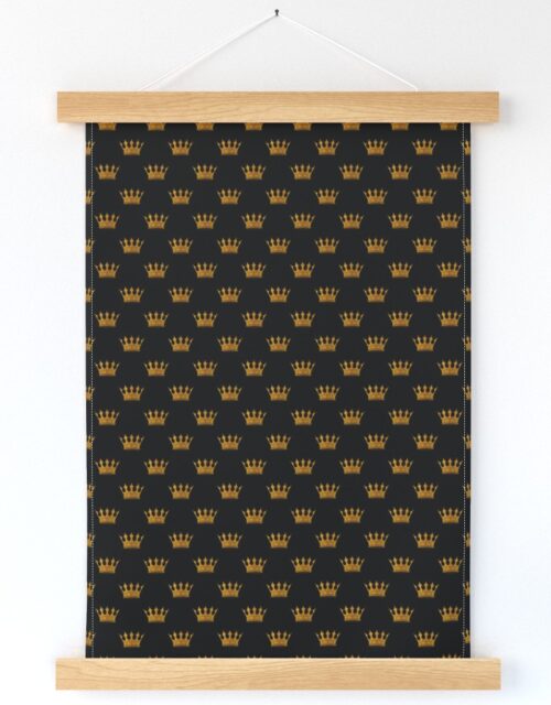 Micro Gold Crowns on Midnight Black Wall Hanging