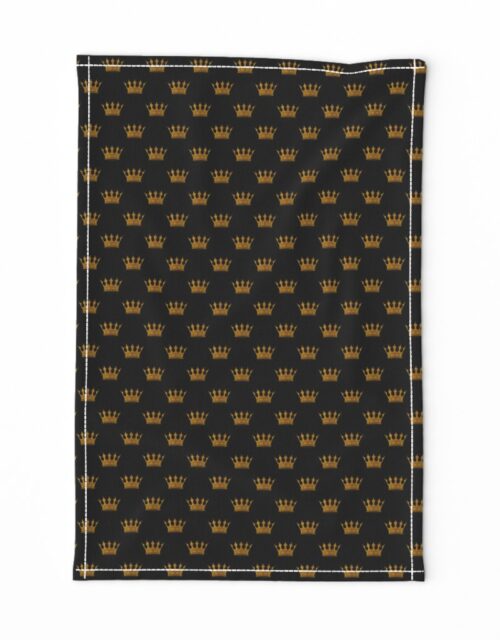 Micro Gold Crowns on Midnight Black Tea Towel