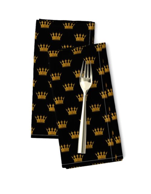 Micro Gold Crowns on Midnight Black Dinner Napkins