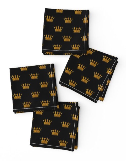 Micro Gold Crowns on Midnight Black Cocktail Napkins