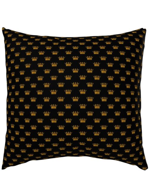 Micro Gold Crowns on Midnight Black Euro Pillow Sham
