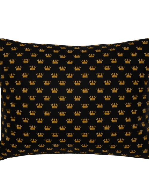 Micro Gold Crowns on Midnight Black Standard Pillow Sham