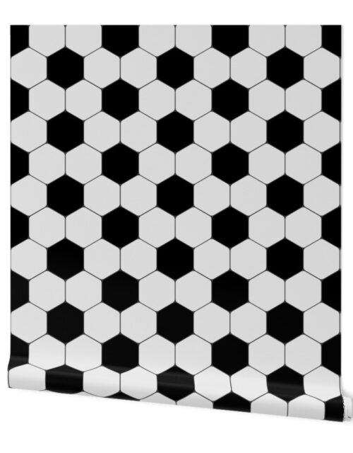 Classic Soccer Football Hexagonal Black and White Seamless Print Repeat Wallpaper
