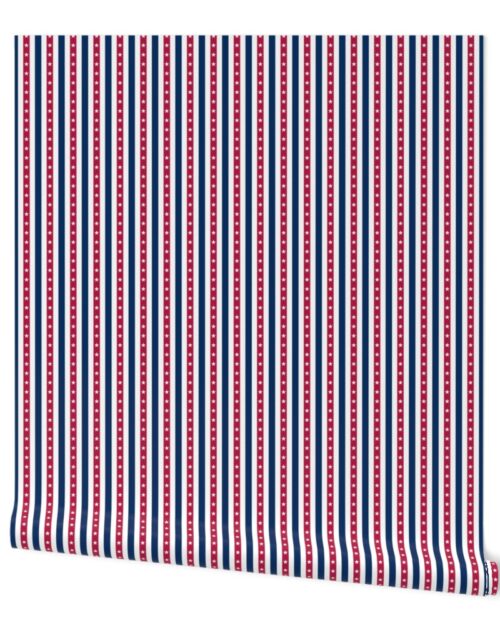 USA Flag Colors of Red, White and Blue with Stars in Alternating 1/2 Inch Vertical Stripes Wallpaper