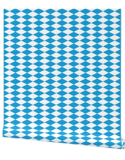 Oktoberfest Bavarian Blue and White Large Diagonal Diamond Pattern Side to Side Wallpaper