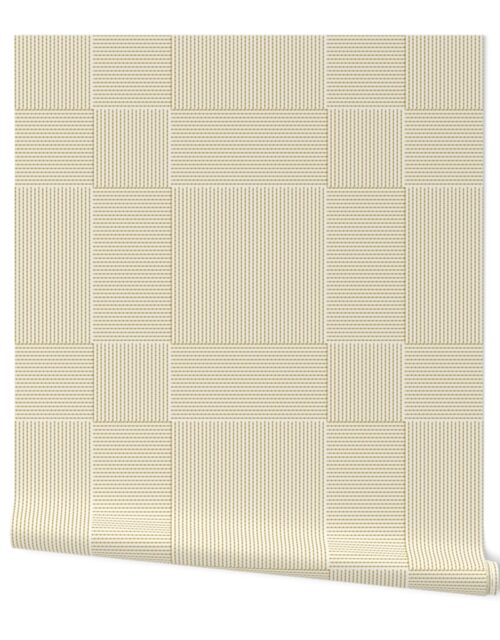 Patchwork Quilt Squares in Shades of Straw Beige Seersucker-look Stripes Wallpaper