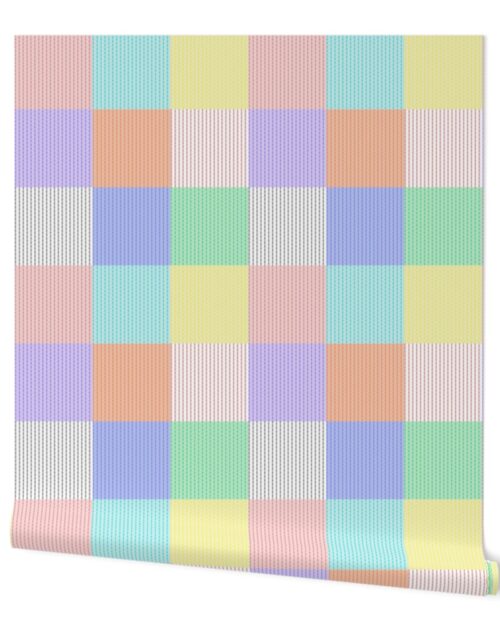 Patchwork Quilt Squares in Pastel Seersucker-look Stripes Wallpaper