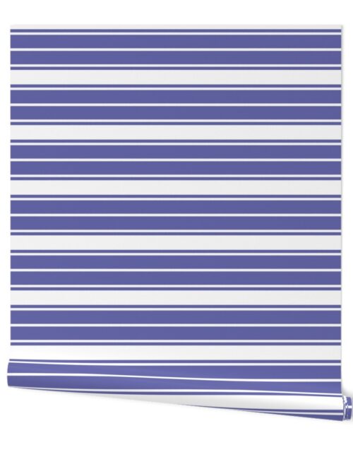 Periwinkle Blue and White Jumbo Horizontal Banded Stripes Wallpaper