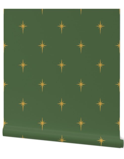 Christmas Faux Gold Foil Star in Fir Tree Green Wallpaper