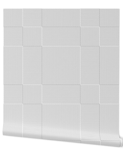 Patchwork Quilt Squares in Shades of Grey Seersucker-look Stripes Wallpaper