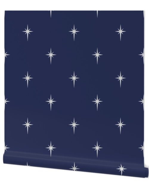 Christmas Faux Silver Foil Star in Midnight Blue Wallpaper