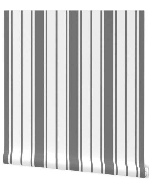 Grey Fog and White  Horizontal  French Stripe Wallpaper