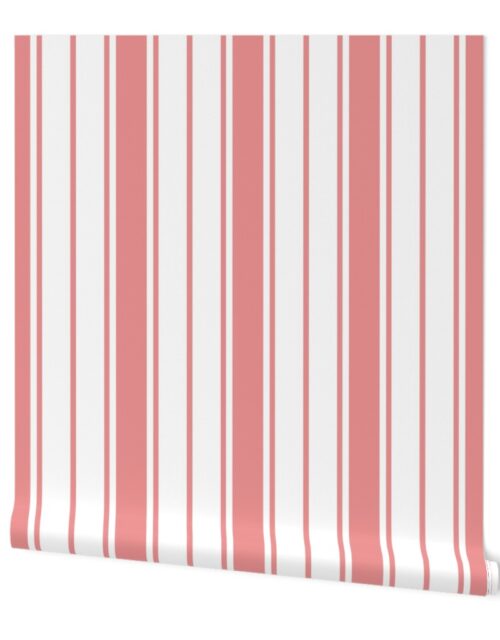 Coral and White Vertical  French Stripe Wallpaper