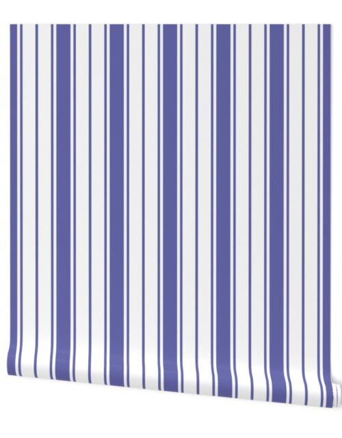 Periwinkle Blue and White Jumbo Vertical Banded Stripes Wallpaper