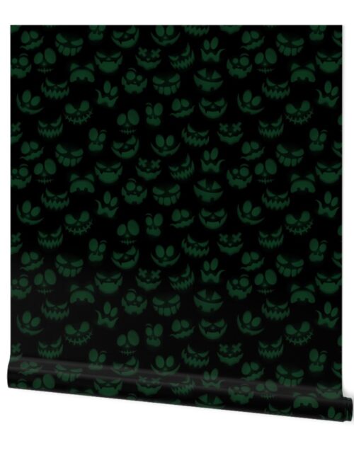 Micro Grinning Halloween Green Faces on Black Wallpaper