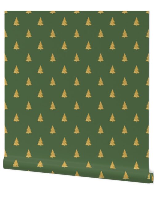 Christmas Tree in Gold Faux Foil on Fir Tree Green Wallpaper