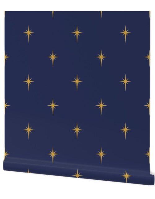 Christmas Faux Gold Foil Star in Midnight Blue Wallpaper