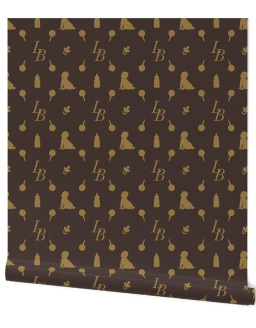 Louis Baby Luxury Iconic Monogram Pattern on Classic Brown with Tan Motifs Wallpaper