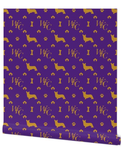 WKC Cardigan Corgis on Purple and Gold Wallpaper