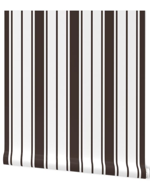 Brown and White Vertical French Stripe Wallpaper