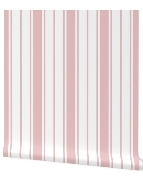 Pink and White Vertical French Stripe Wallpaper