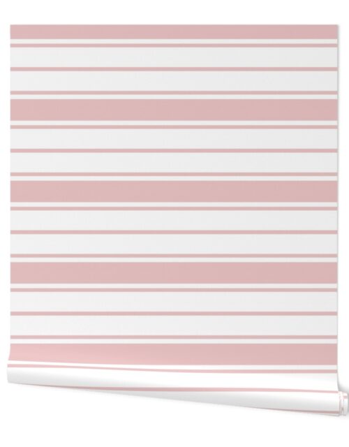 Pink and White Horizontal French Stripe Wallpaper