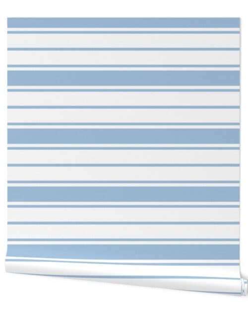 Blue and White Horizontal French Stripe Wallpaper