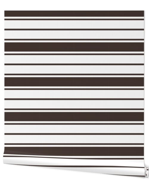 Brown and White Horizontal French Stripe Wallpaper