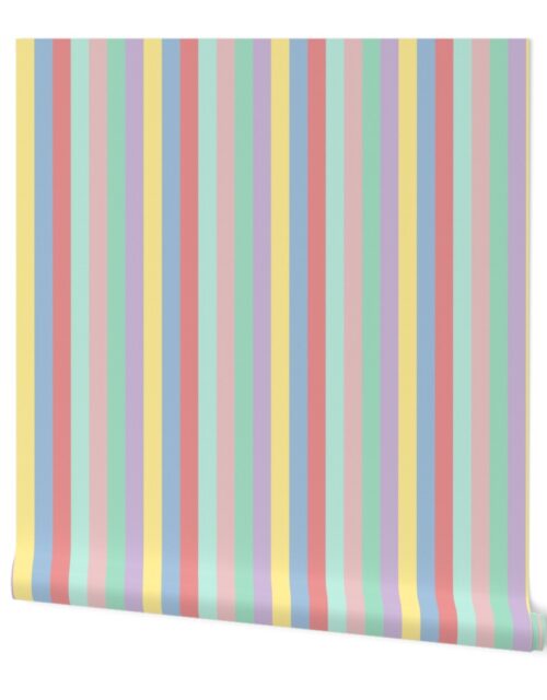 Pastel Easter Rainbow Vertical Stripes 1 inch Wide Wallpaper