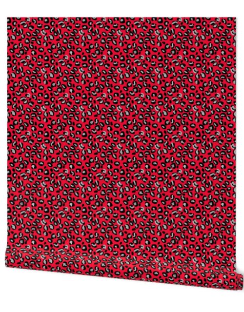 Leopard Spots in Silver and Red Wallpaper