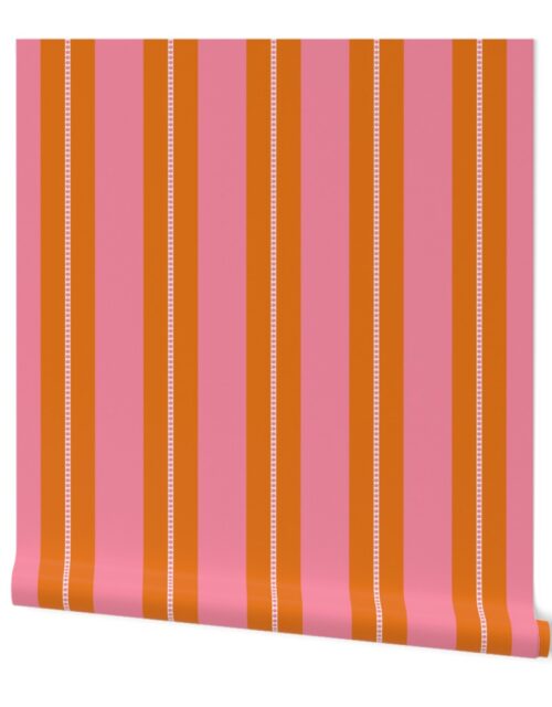 Pink and Burnt Orange Cabana Beach Bubble Stripes Wallpaper