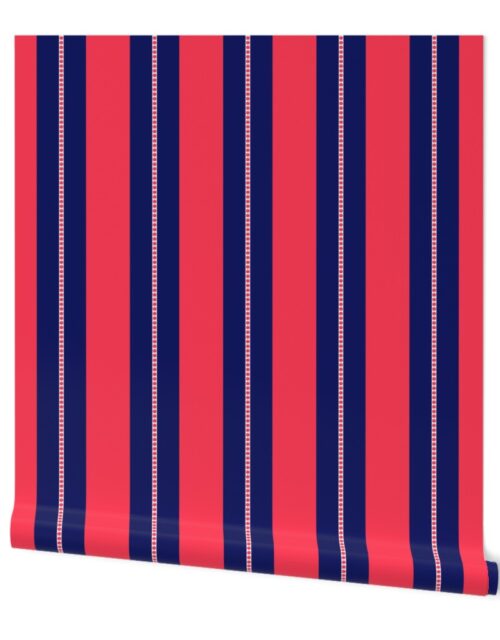 Red and Navy Blue Cabana Beach Bubble Stripes Wallpaper