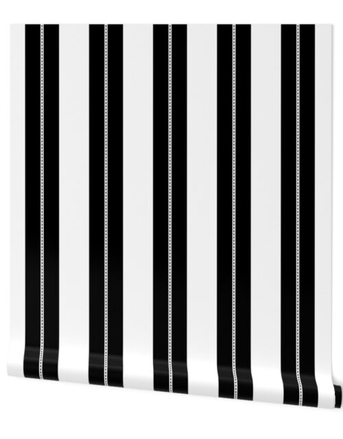 White and Jet Black Cabana Beach Dash Stripes Wallpaper
