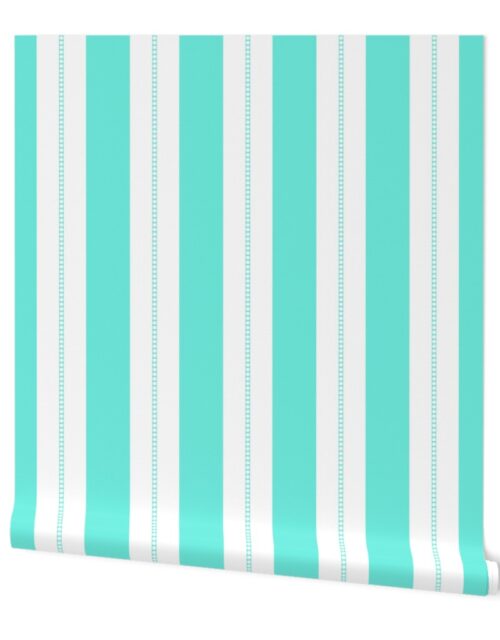 Small White and Aqua Blue Cabana Beach Bubble Stripes Wallpaper