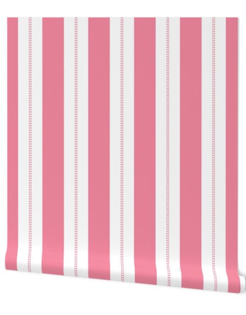 White and Shell Pink Cabana Beach Bubble Stripes Wallpaper
