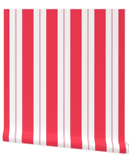 White and Crimson Red Cabana Beach Bubble Stripes Wallpaper