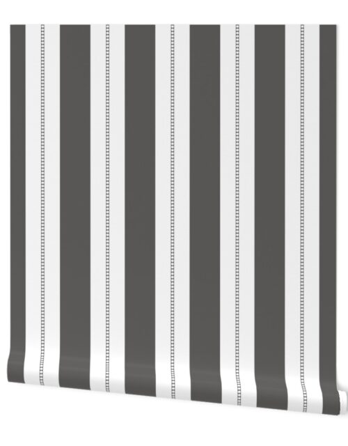 White and Charcoal Grey Cabana Beach Bubble Stripes Wallpaper