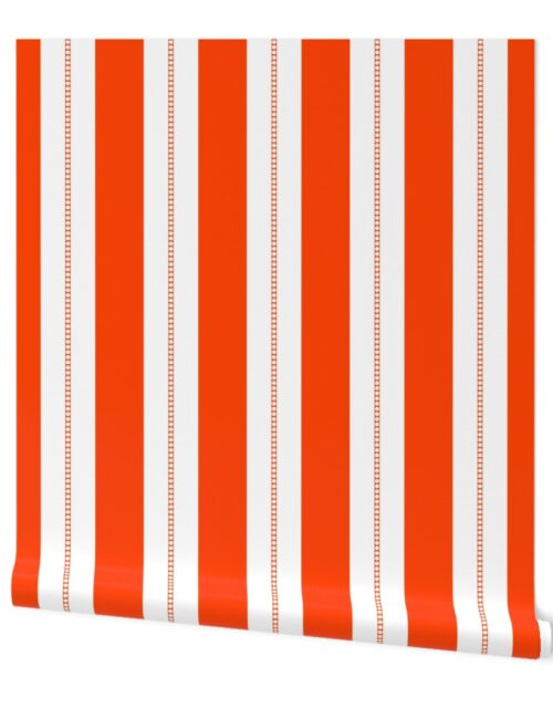White and Neon Orange Cabana Beach Bubble Stripes Wallpaper