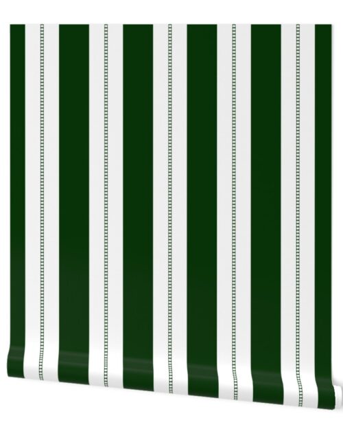 White and Hunting Green Cabana Beach Bubble Stripes Wallpaper
