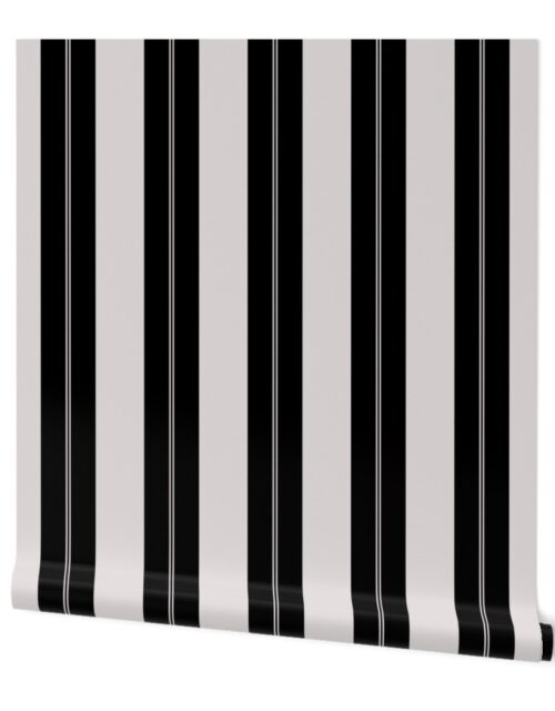 Cream White and Jet Black Cabana Beach Lined Stripes Wallpaper