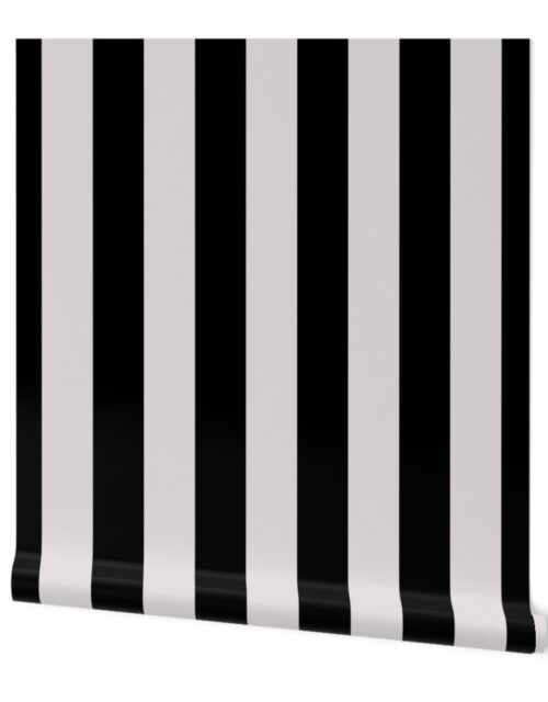 Black and Cream White Cabana Beach Vertical Stripe Wallpaper
