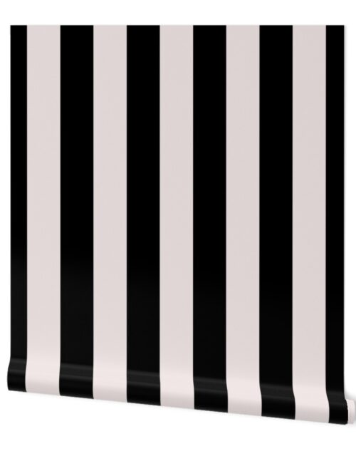 Black and Oyster White Cabana Beach Vertical Stripe Wallpaper