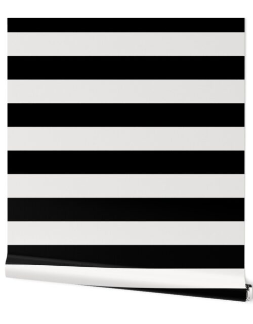 Black and Broken White Cabana Beach Horizontal Stripe Wallpaper