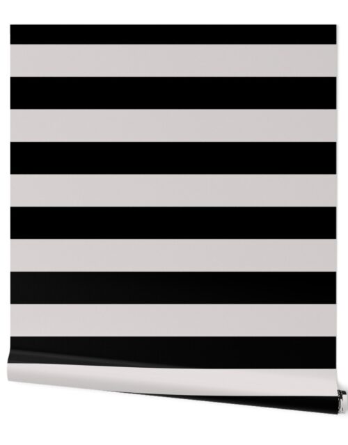 Black and Cream White Cabana Beach Horizontal Stripe Wallpaper