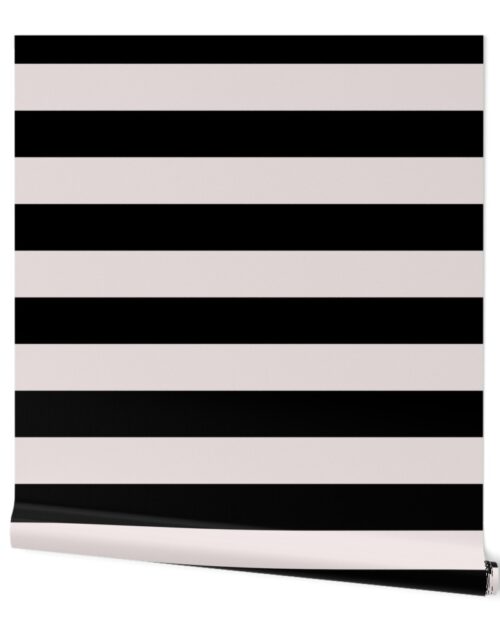 Black and Oyster White Cabana Beach Horizontal Stripe Wallpaper